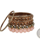 Retro Gold and Pink Rhinestone Bangle Bracelet Set