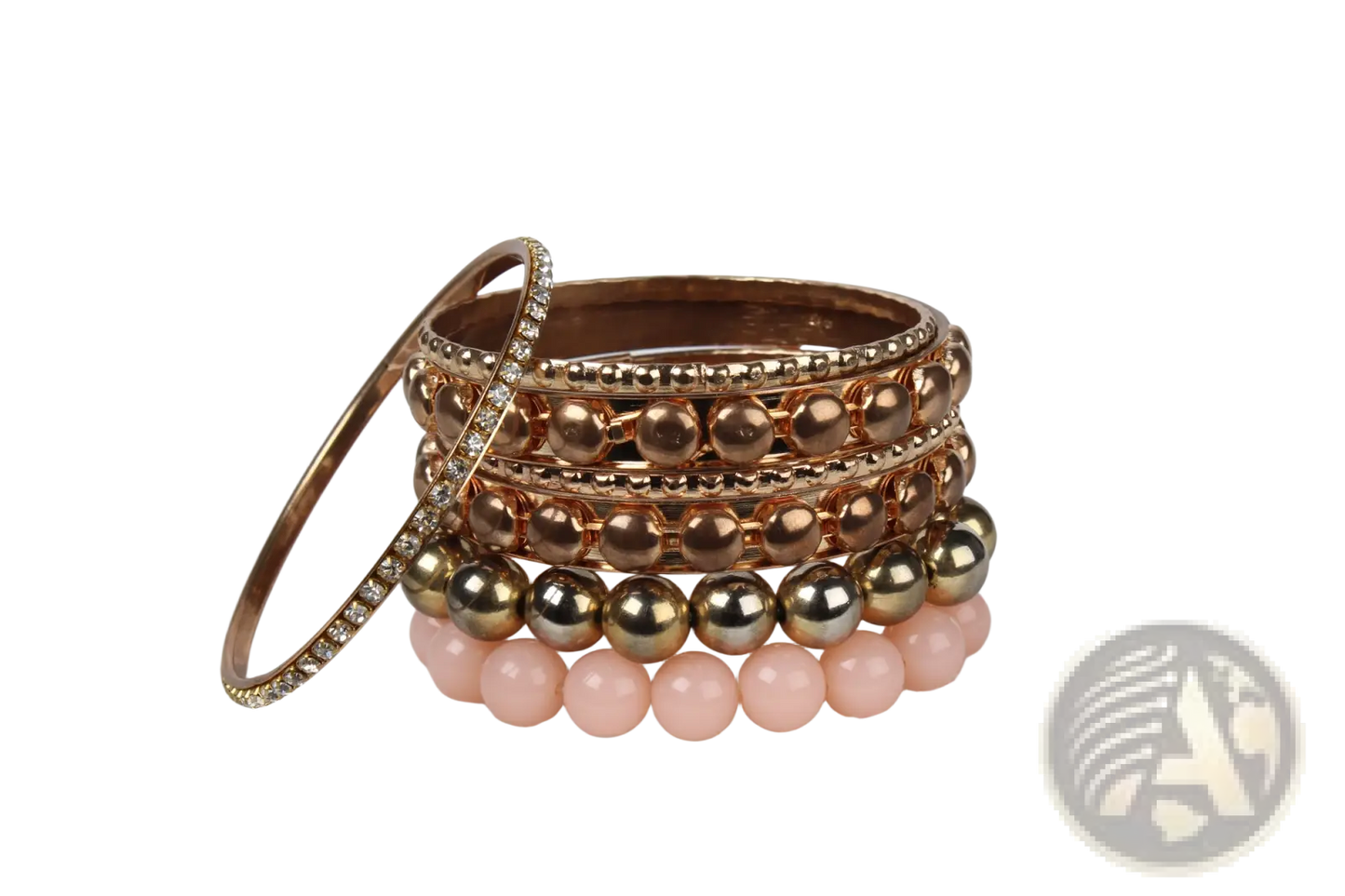 Retro Gold and Pink Rhinestone Bangle Bracelet Set