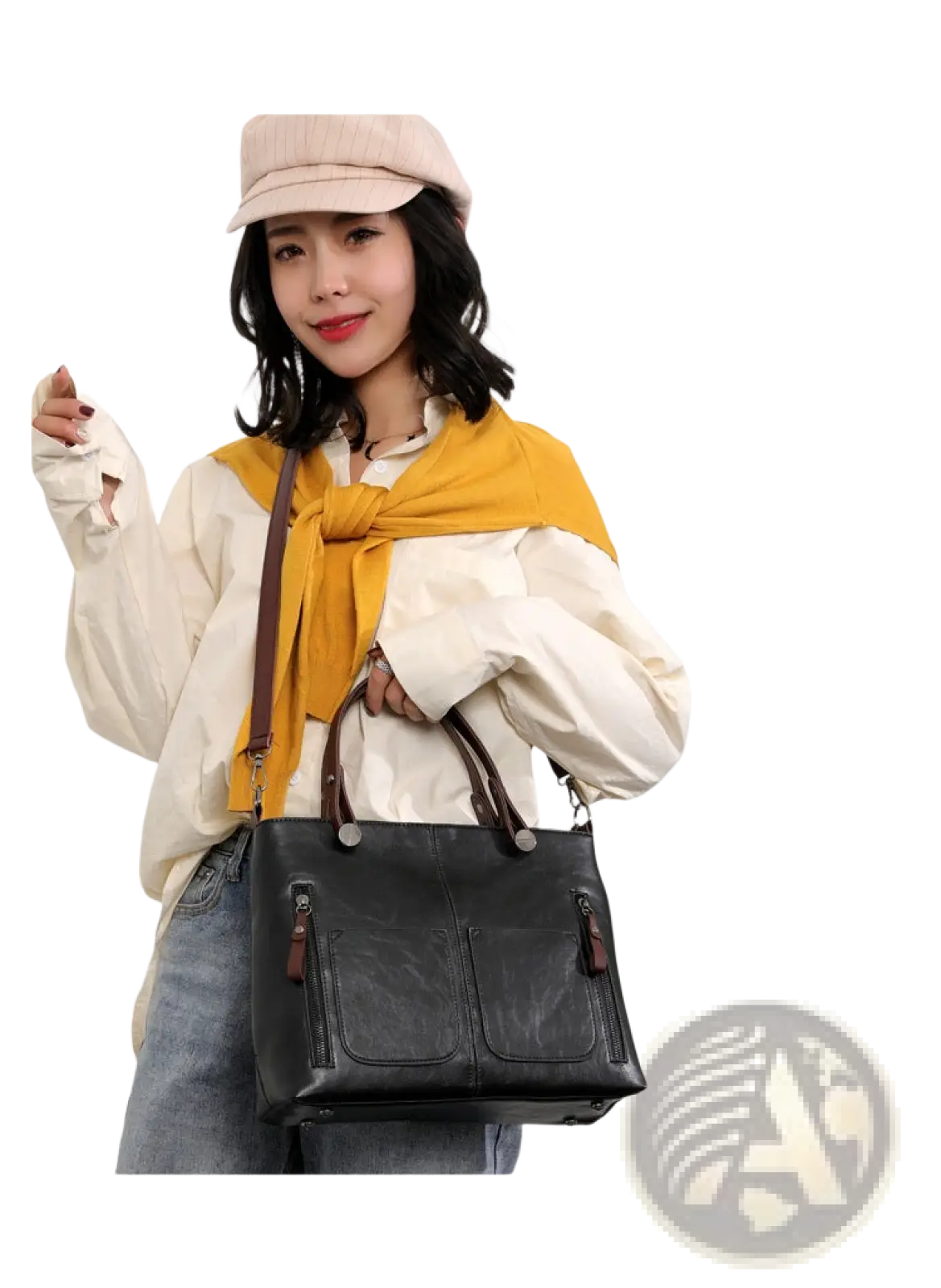 Retro Large Capacity Leather Tote Crossbody Bag