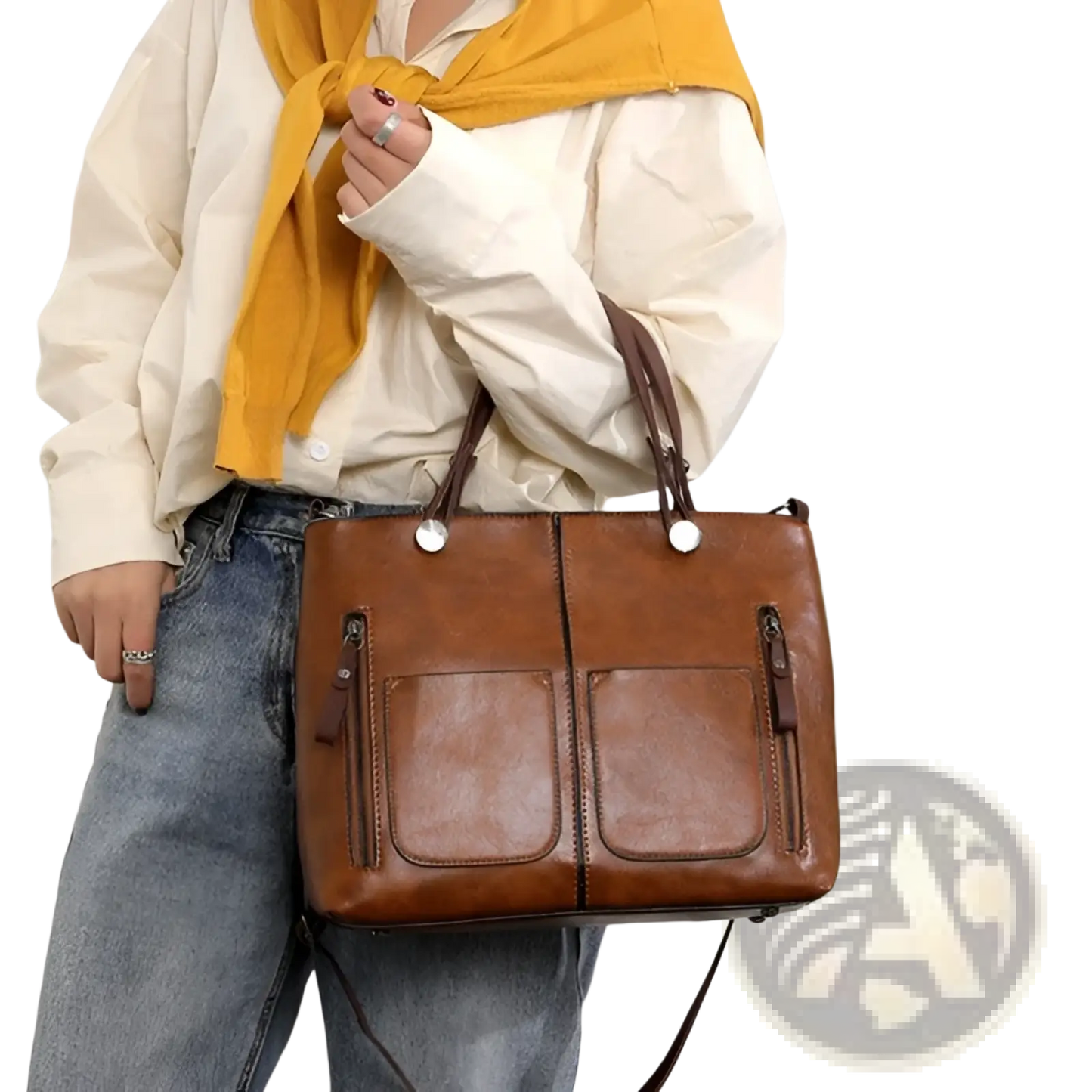 Retro Large Capacity Leather Tote Crossbody Bag