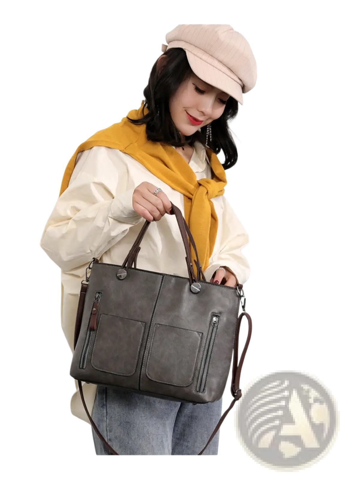 Retro Large Capacity Leather Tote Crossbody Bag