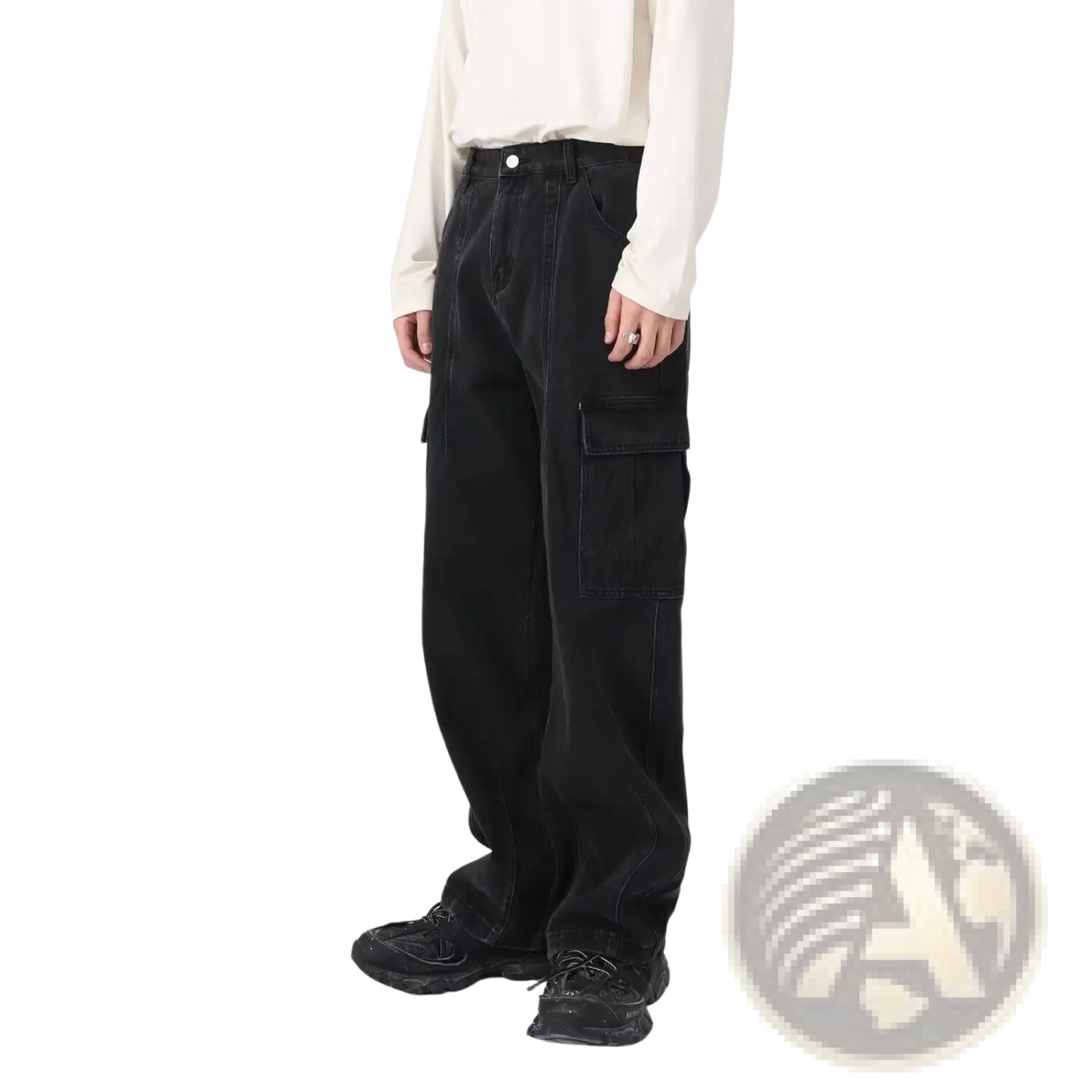 Retro Loose Fit Wide Leg Denim Cargo Pants