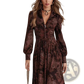 Retro Paisley Print Long Sleeve Maxi Dress
