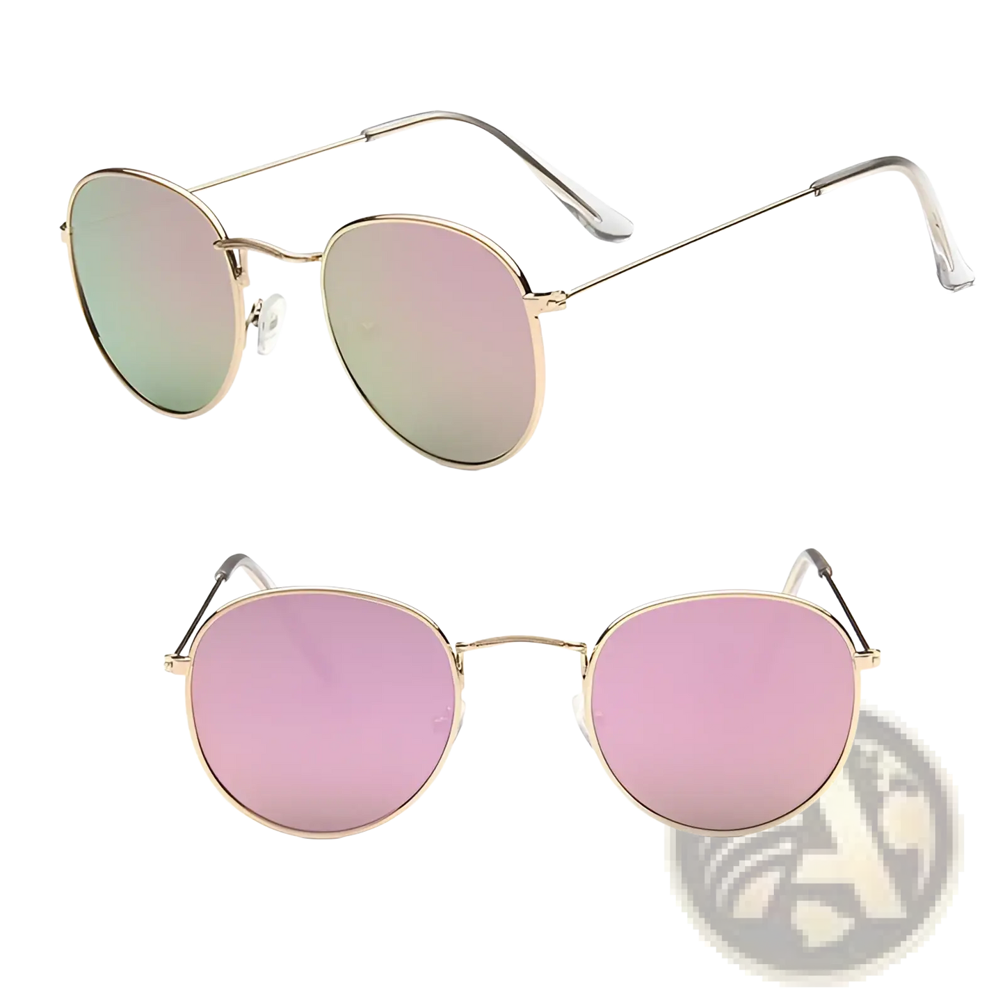 Retro Round Gold Metal Mirrored Sunglasses