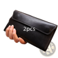 Retro Slim Cowhide Leather Flap Wallet with Contrast Stitching