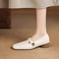Retro Square Toe Leather Loafers with Rose Buckle Detail
