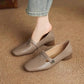 Retro Square Toe Leather Loafers with Rose Buckle Detail