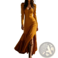 Retro Western Buttoned Front Maxi Dress with High Slit