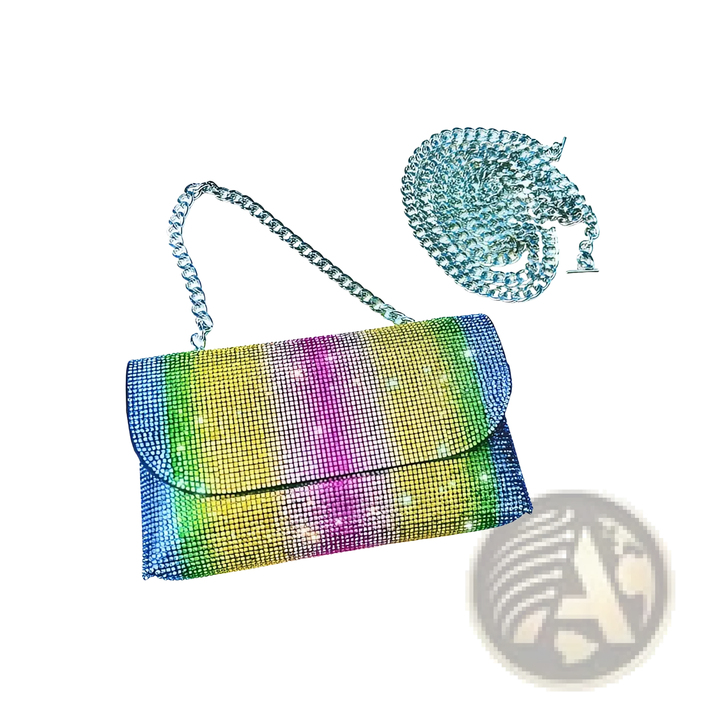 Rhinestone Clutch Bag with Silver Chain Strap