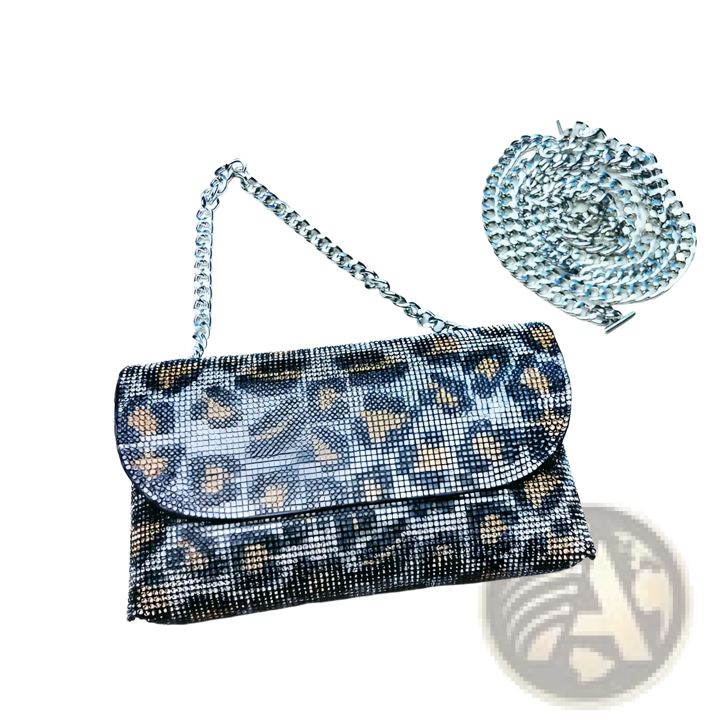 Rhinestone Clutch Bag with Silver Chain Strap