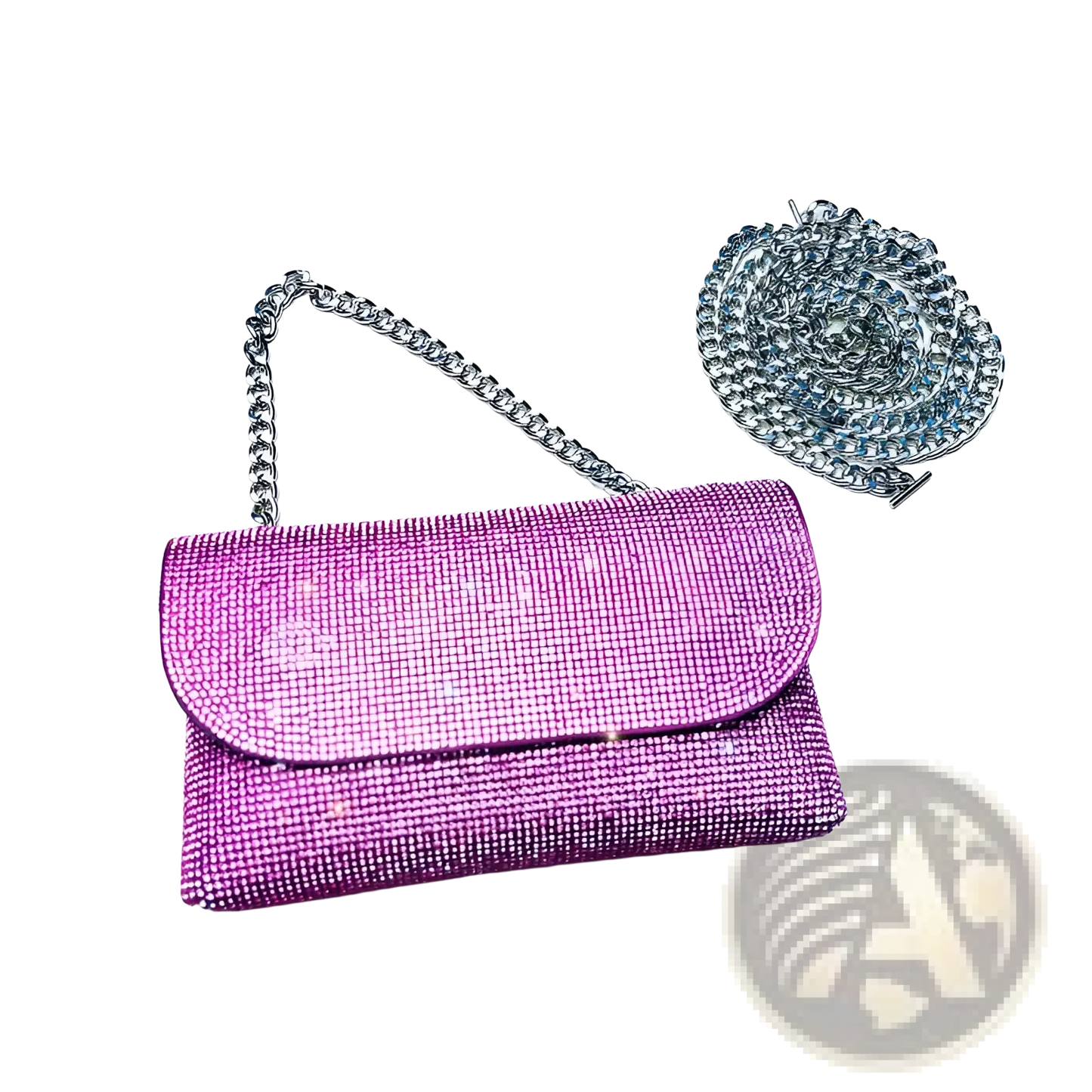 Rhinestone Clutch Bag with Silver Chain Strap