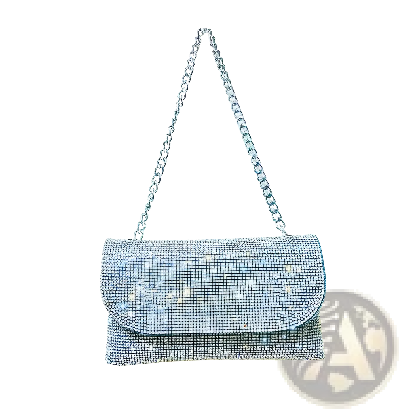Rhinestone Clutch Bag with Silver Chain Strap
