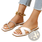 Rhinestone Flat Sandals White Satin Square Toe Shoes