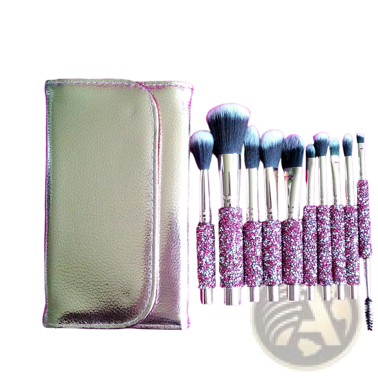 Rhinestone Makeup Brush Set with Bag 10 Piece Pink