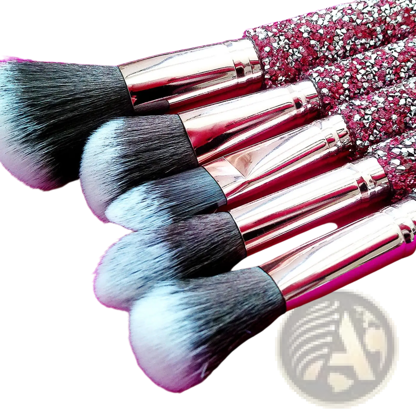 Rhinestone Makeup Brush Set with Bag 10 Piece Pink
