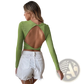 Ribbed Backless Slim Fit Long Sleeve Crop Top