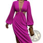 Ribbed Cutout Long Sleeve High Slit Maxi Dress