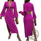 Ribbed Cutout Long Sleeve High Slit Maxi Dress