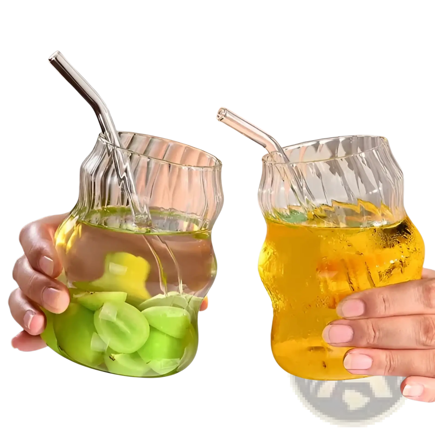 Ribbed Glass Cups with Straws 6 Piece 19oz Set