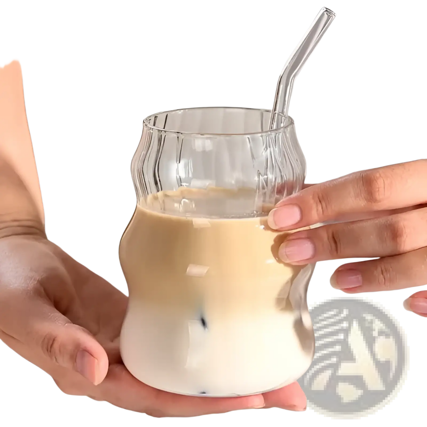 Ribbed Glass Cups with Straws 6 Piece 19oz Set