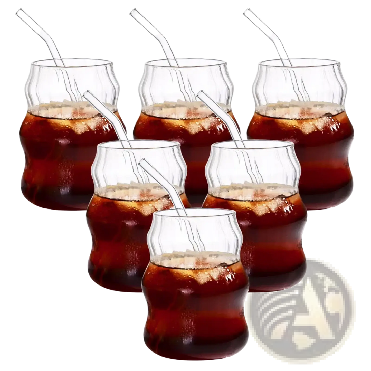 Ribbed Glass Cups with Straws 6 Piece 19oz Set