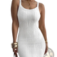 Ribbed Knit Square Neck Sleeveless Midi Dress