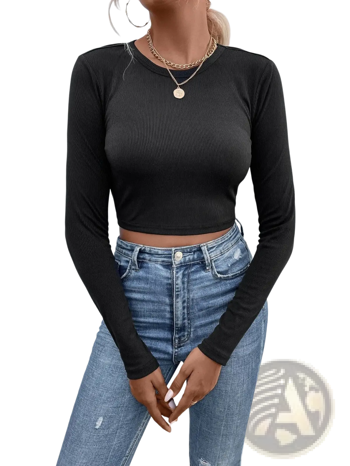 Ribbed Long Sleeve Crop Top with Back Satin Bow