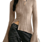 Ribbed Long Sleeve Cutout Top with Flared Hem