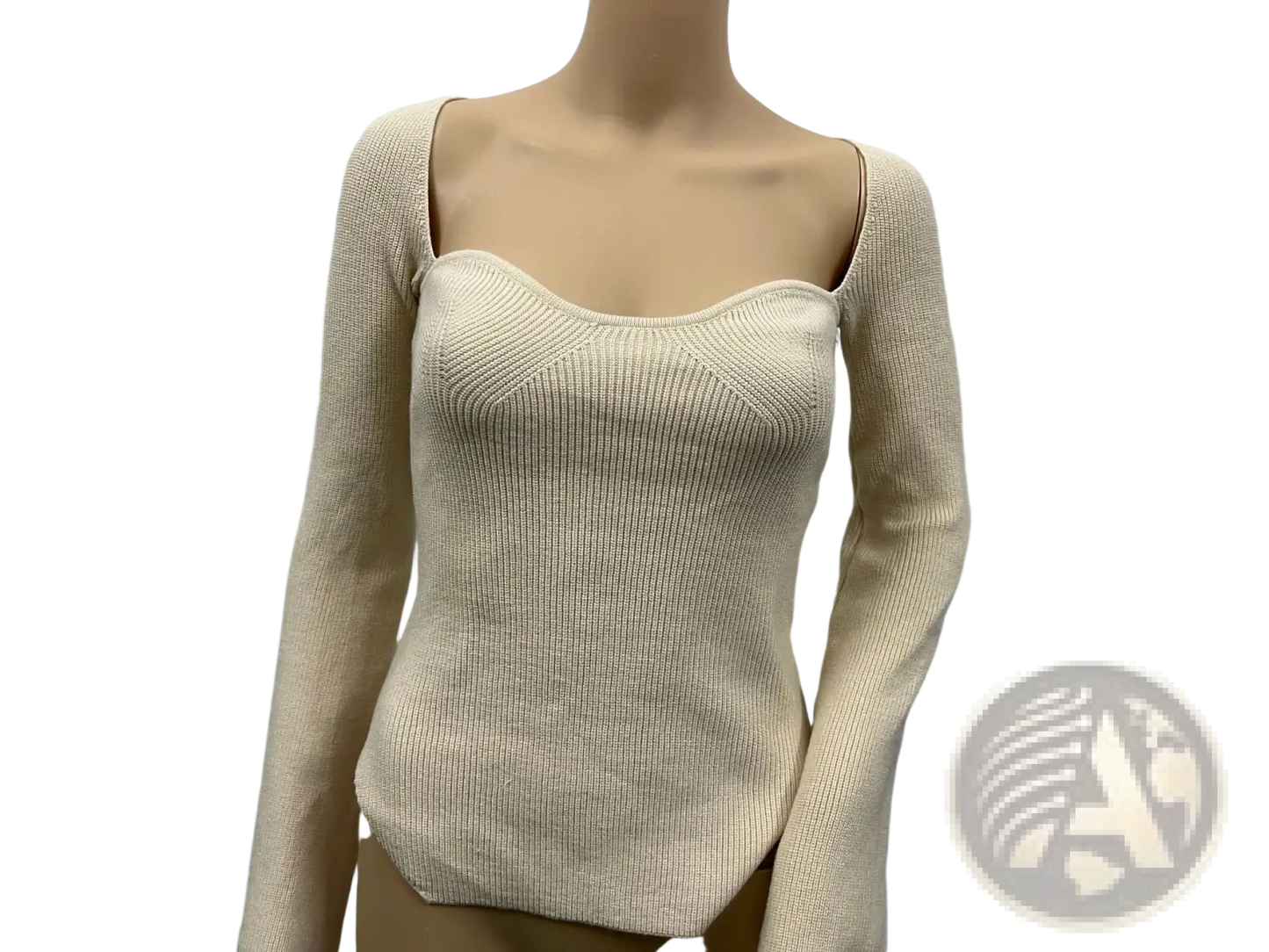Ribbed Sweetheart Neck Long Sleeve Knit Pullover