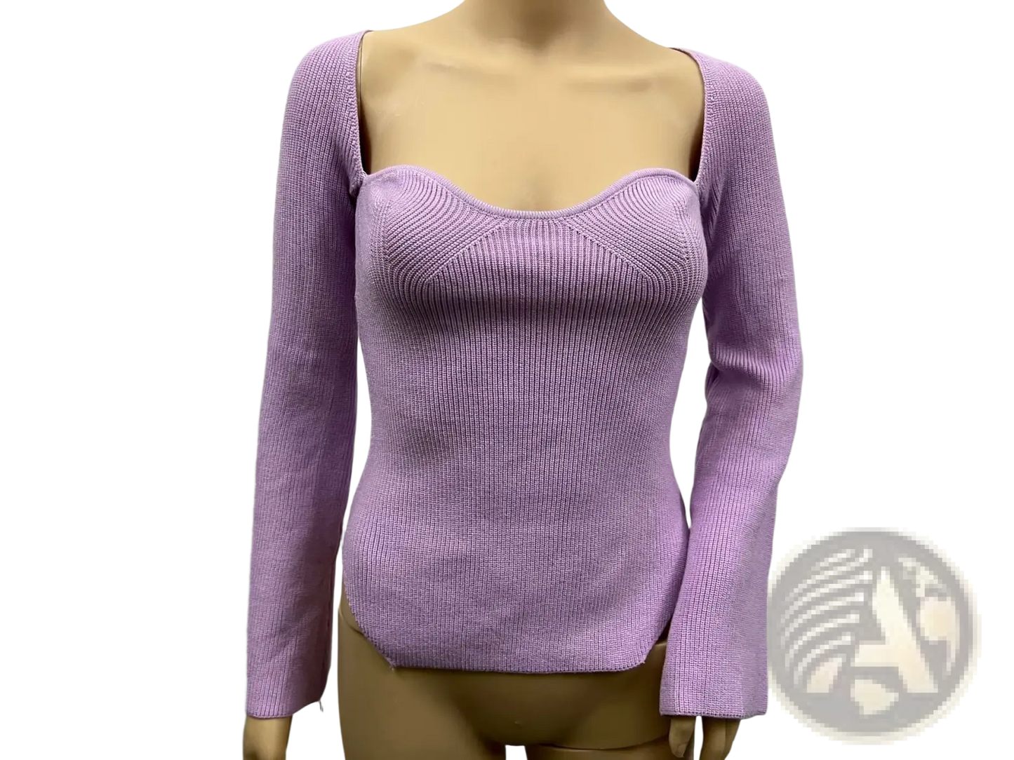 Ribbed Sweetheart Neck Long Sleeve Knit Pullover