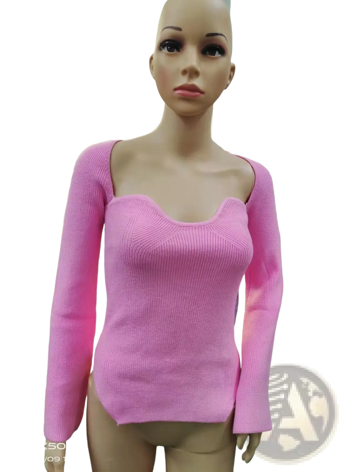 Ribbed Sweetheart Neck Long Sleeve Knit Pullover