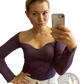 Ribbed Sweetheart Neck Long Sleeve Knit Pullover