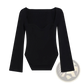 Ribbed Sweetheart Neck Long Sleeve Knit Pullover