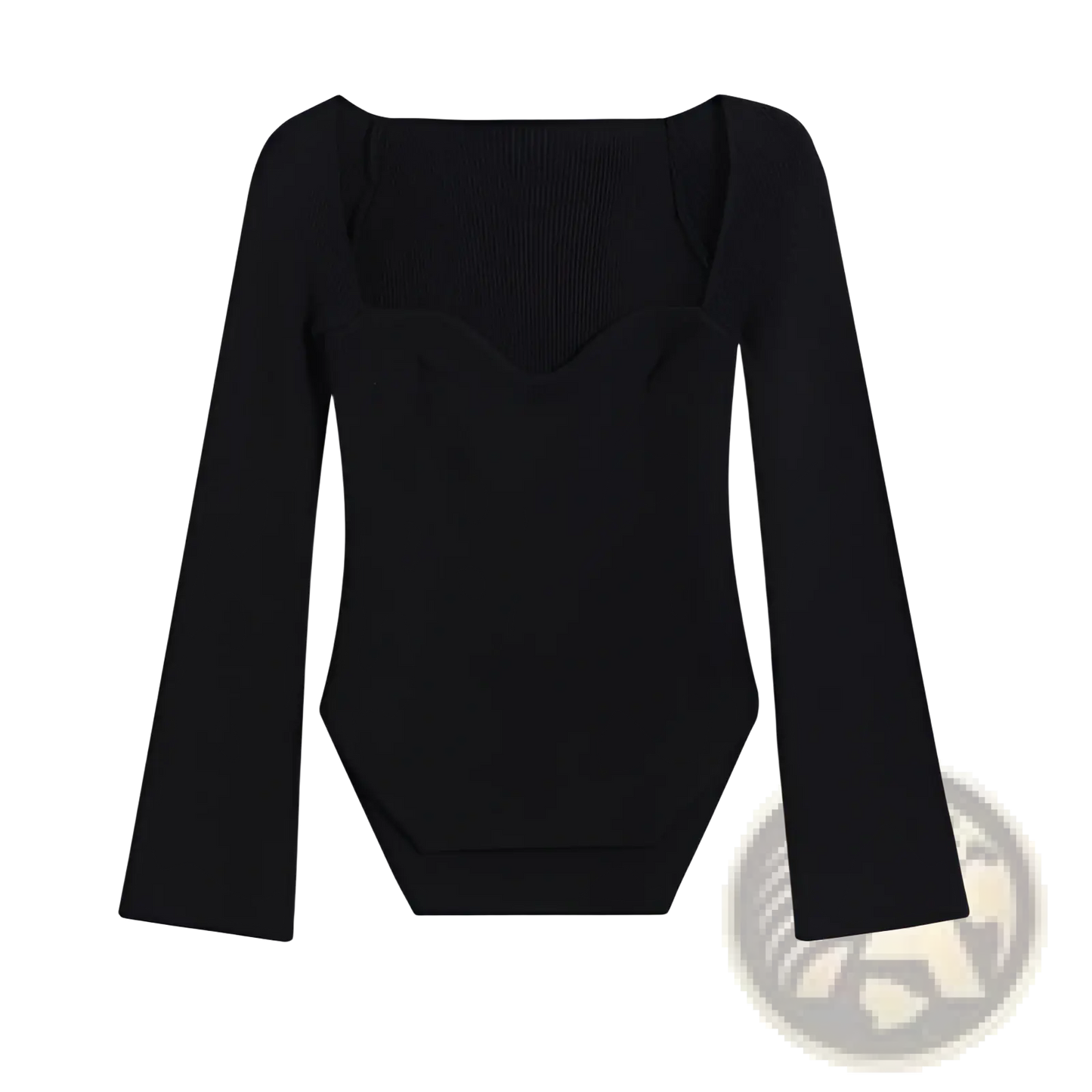 Ribbed Sweetheart Neck Long Sleeve Knit Pullover