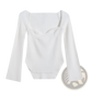 Ribbed Sweetheart Neck Long Sleeve Knit Pullover