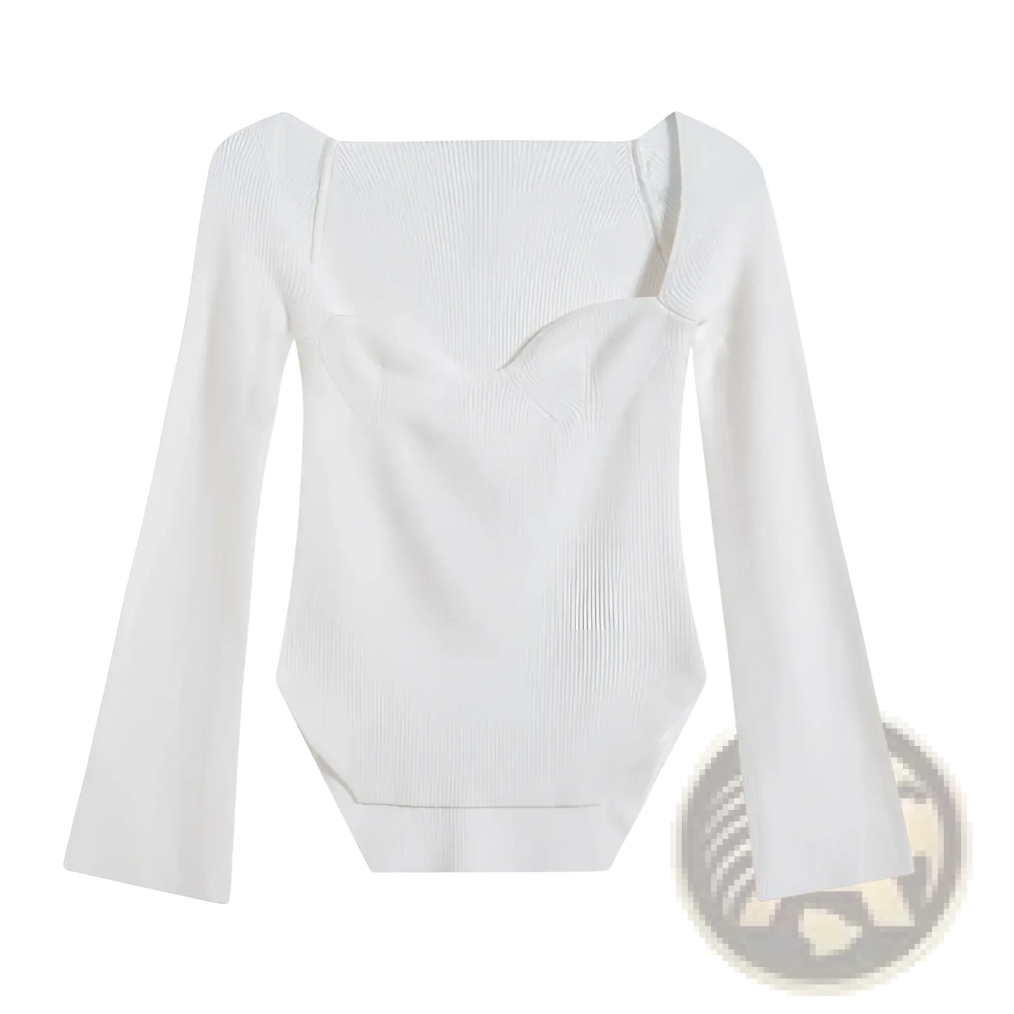 Ribbed Sweetheart Neck Long Sleeve Knit Pullover