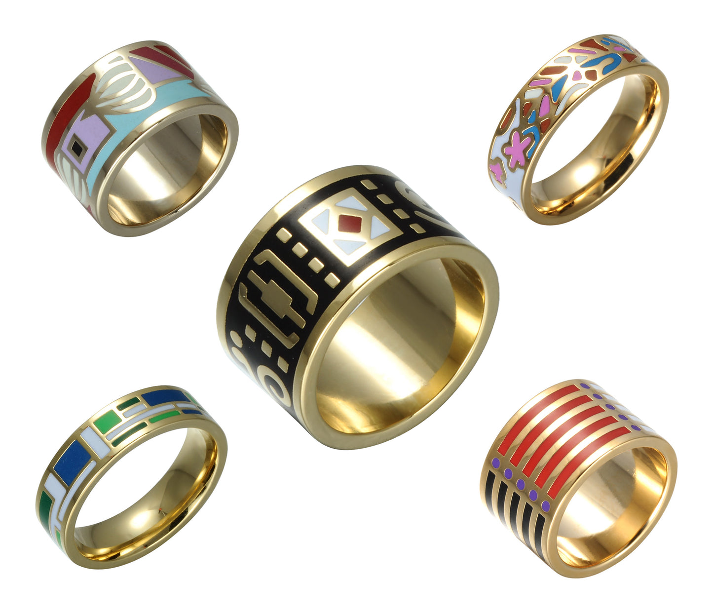 Anel de esmalte feito à mão banhado a ouro feminino Homvare tamanho 8