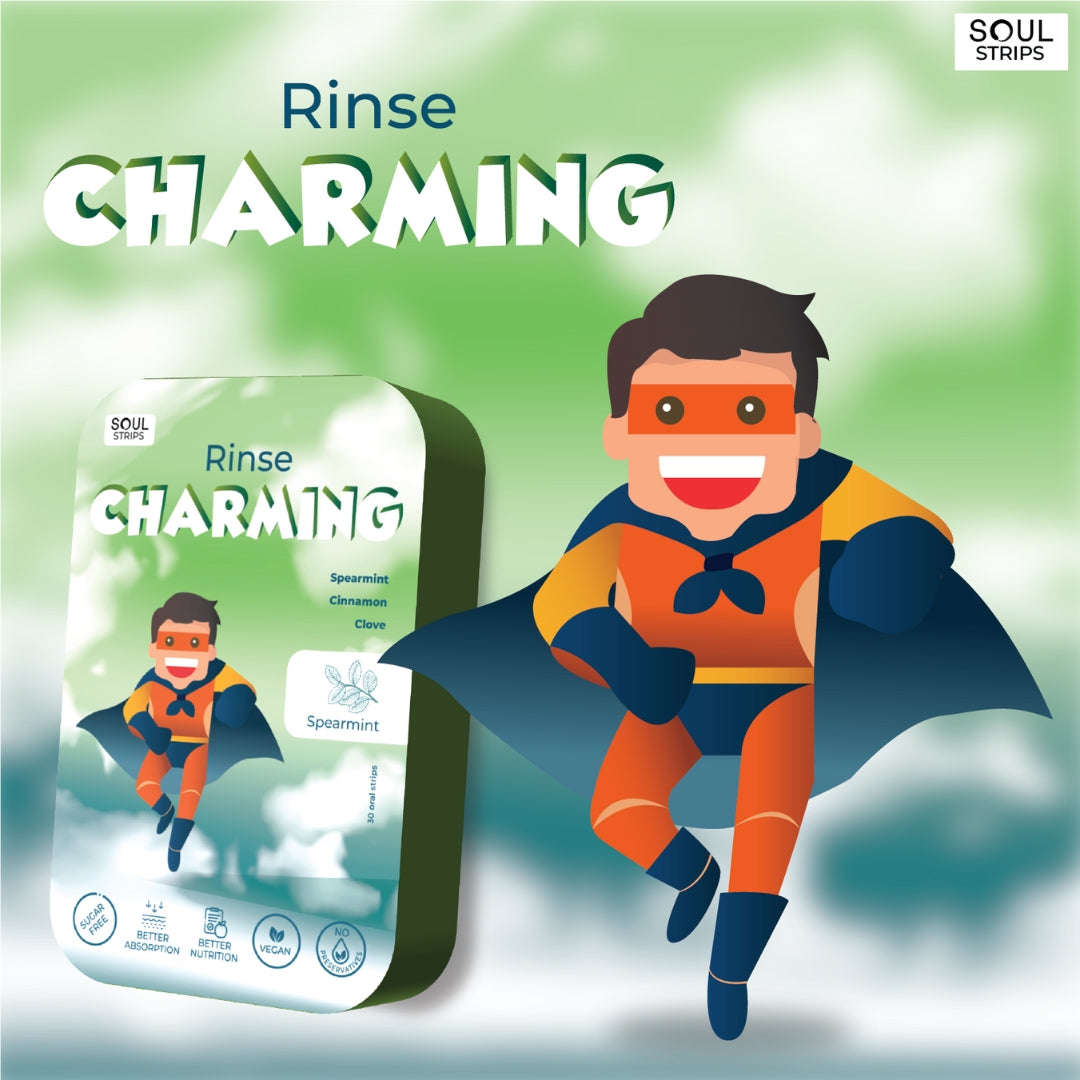 Soul Strips Kids Rinse Charming Vegan Sem Açúcar Sabor Hortelã 30 Tiras