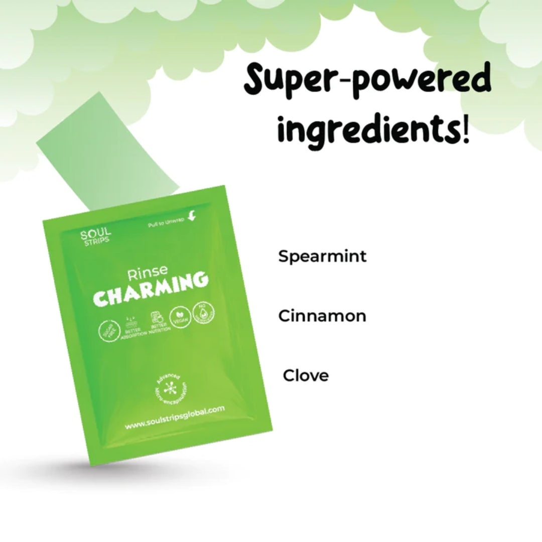 Soul Strips Kids Rinse Charming Vegan Sem Açúcar Sabor Hortelã 30 Tiras