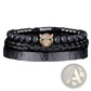 Roman Numeral Leopard Head Braided Leather Bracelet Set