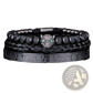 Roman Numeral Leopard Head Braided Leather Bracelet Set