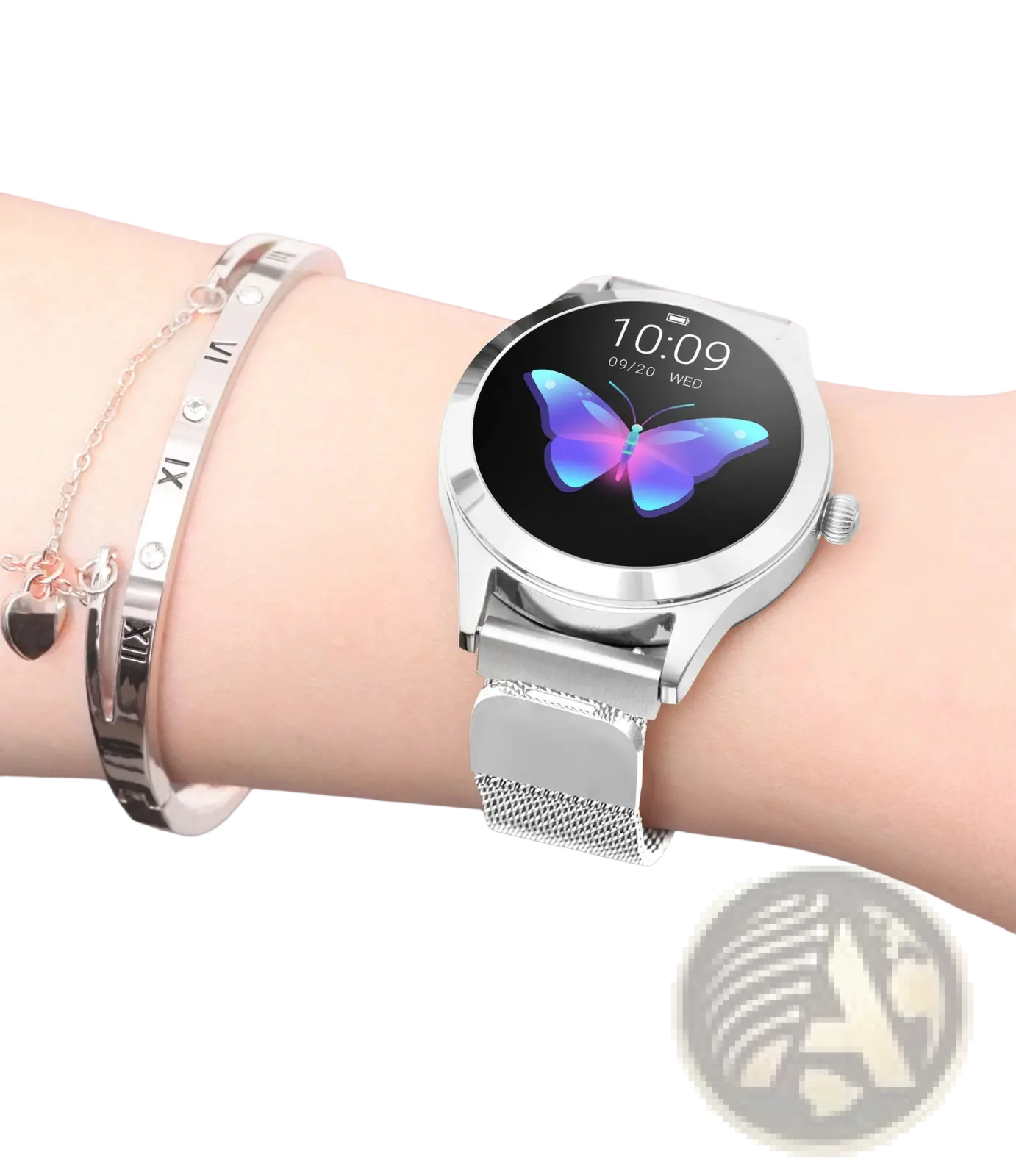 Rose Gold Butterfly Smartwatch with Stainless Steel Mesh Band