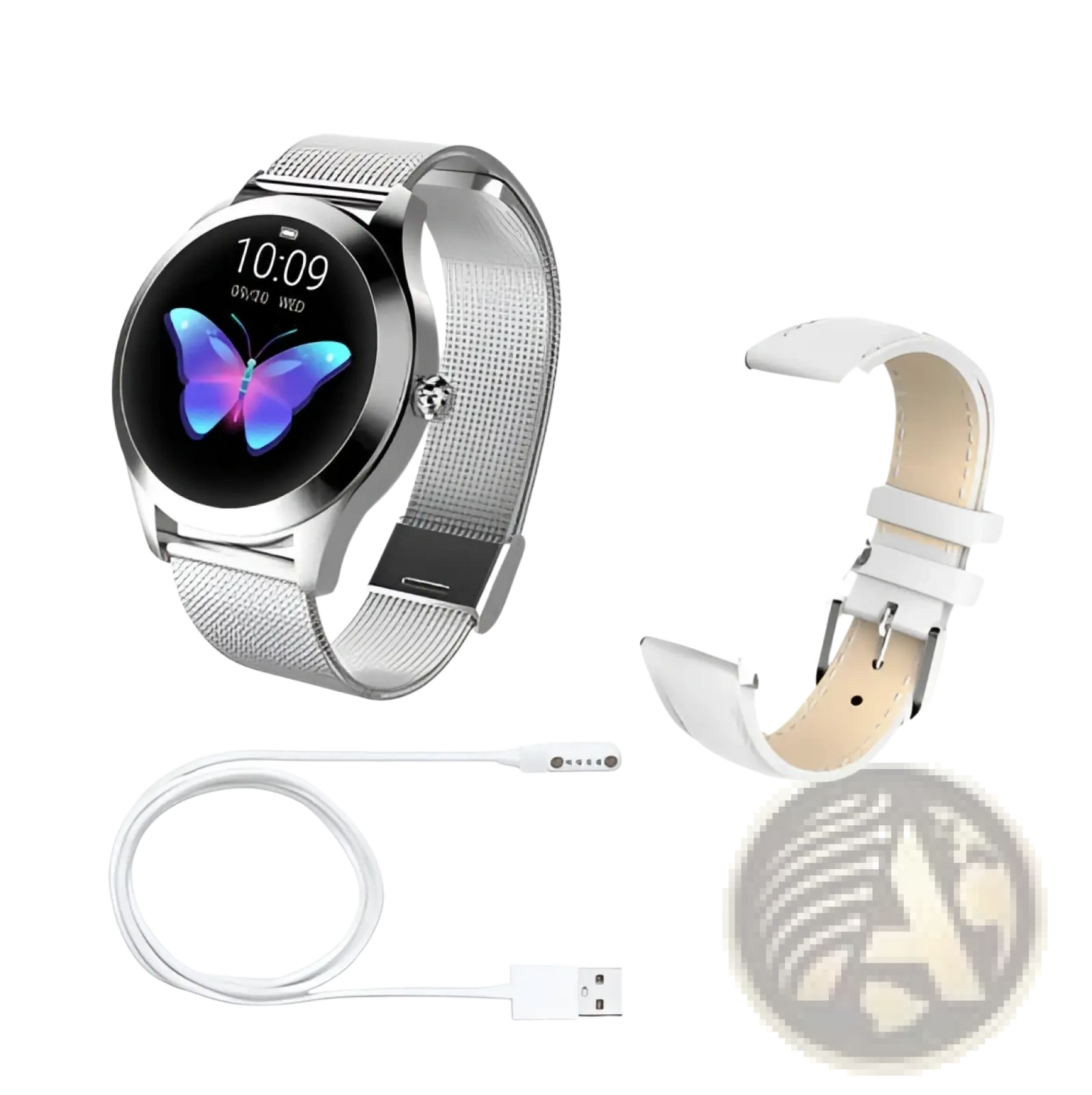 Rose Gold Butterfly Smartwatch with Stainless Steel Mesh Band