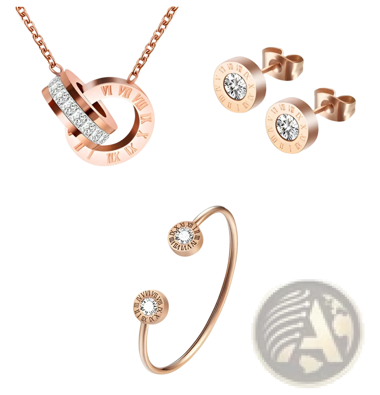 Rose Gold Roman Numeral Diamond Stud Earring Set