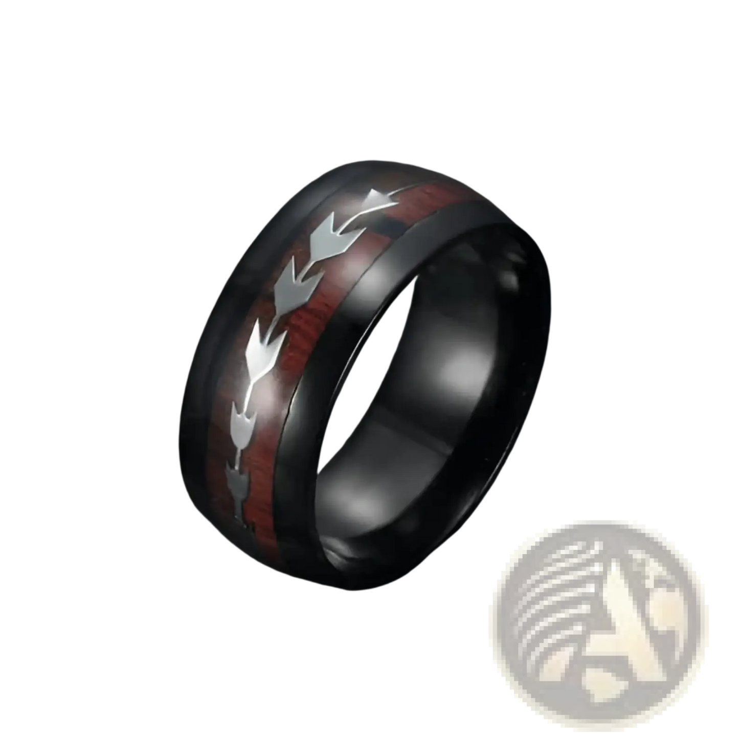 Rose Gold Stainless Steel Wood Grain Arrow Inlaid Ring
