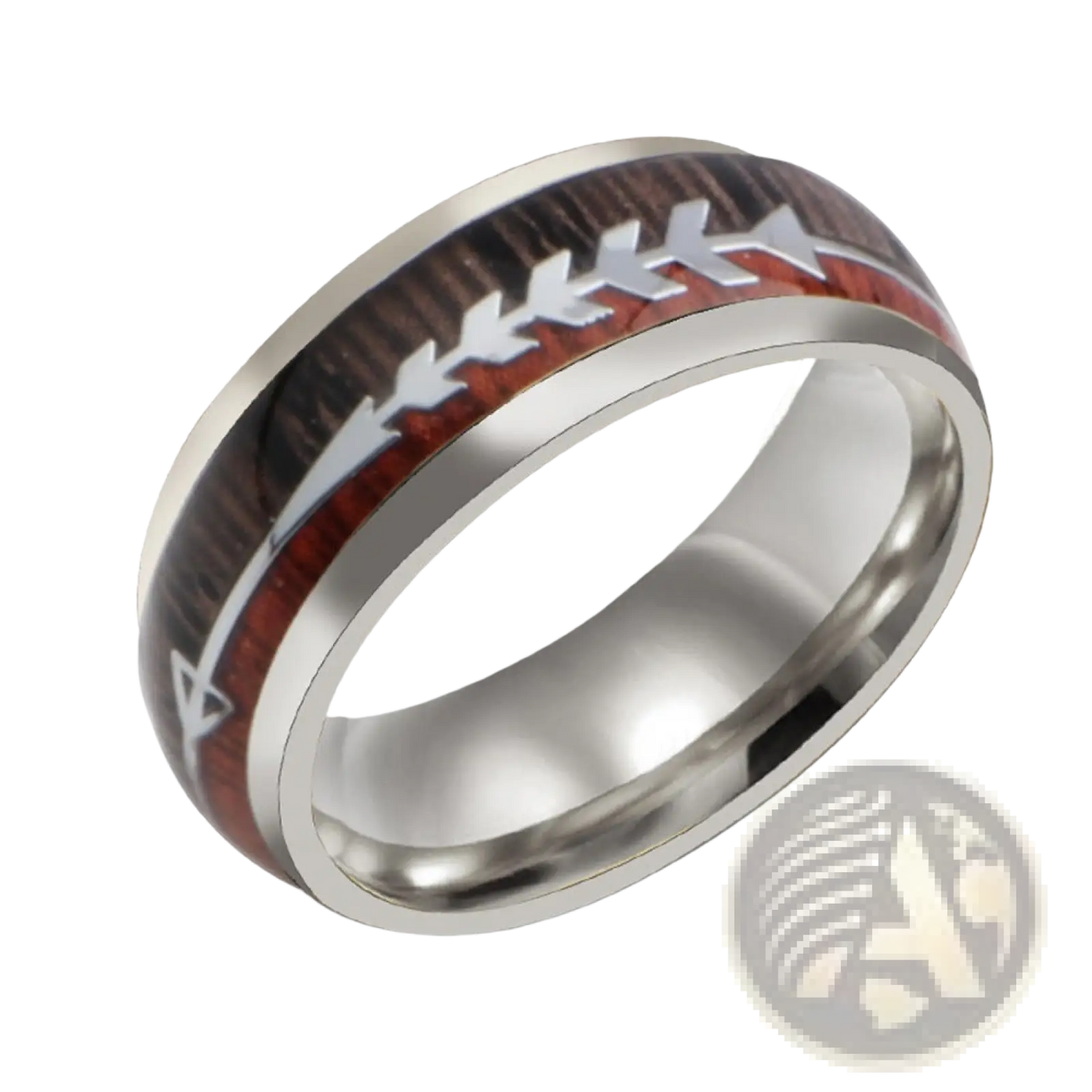 Rose Gold Stainless Steel Wood Grain Arrow Inlaid Ring