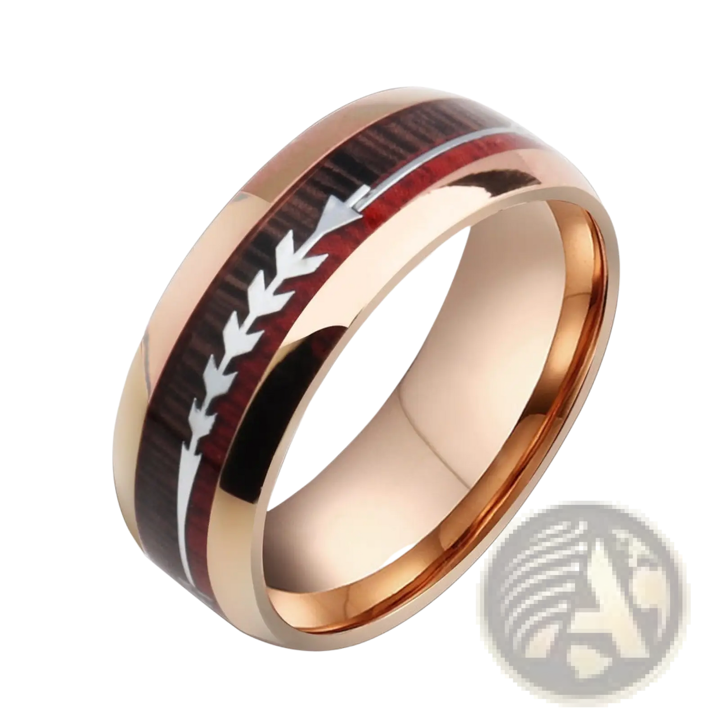 Rose Gold Stainless Steel Wood Grain Arrow Inlaid Ring