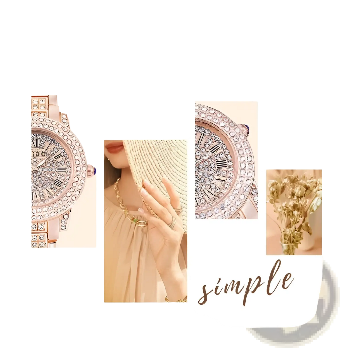Rose Gold Zido Diamond Encrusted Women's Quartz Watch