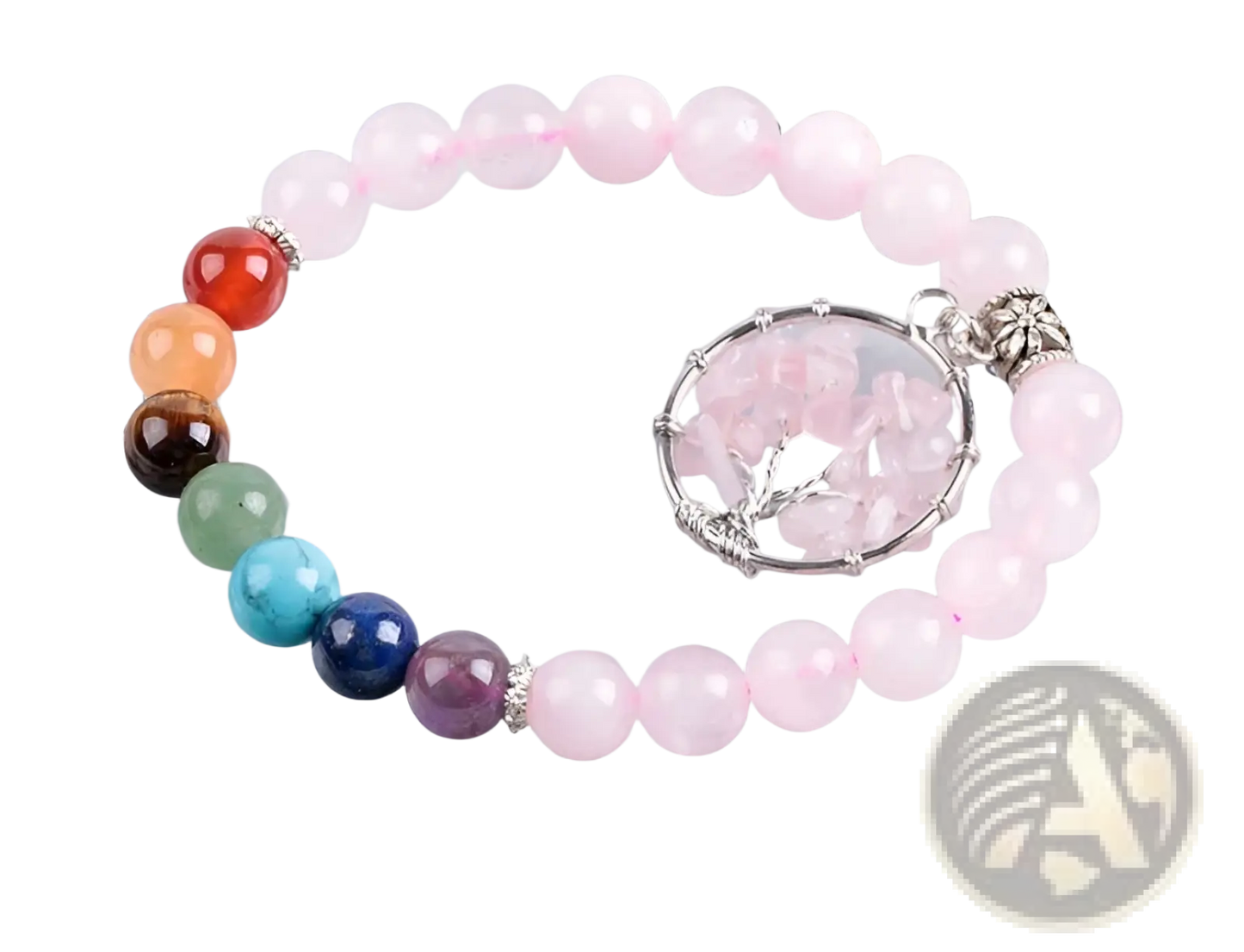 Rose Quartz Tree of Life Chakra Beaded Bracelet