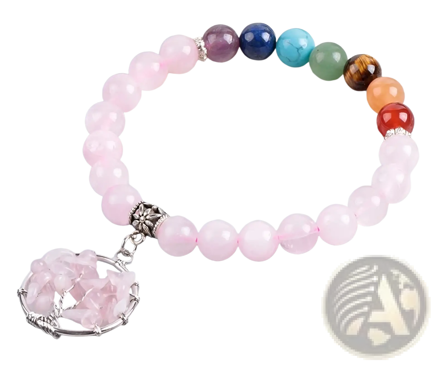 Rose Quartz Tree of Life Chakra Beaded Bracelet